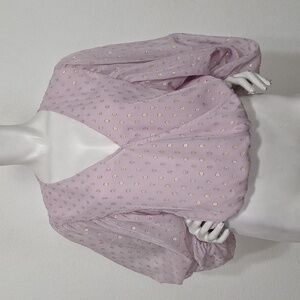Q + A Coquette Lavender Gold Balloon Sheer Sleeve Cottagecore Crop Top Size L